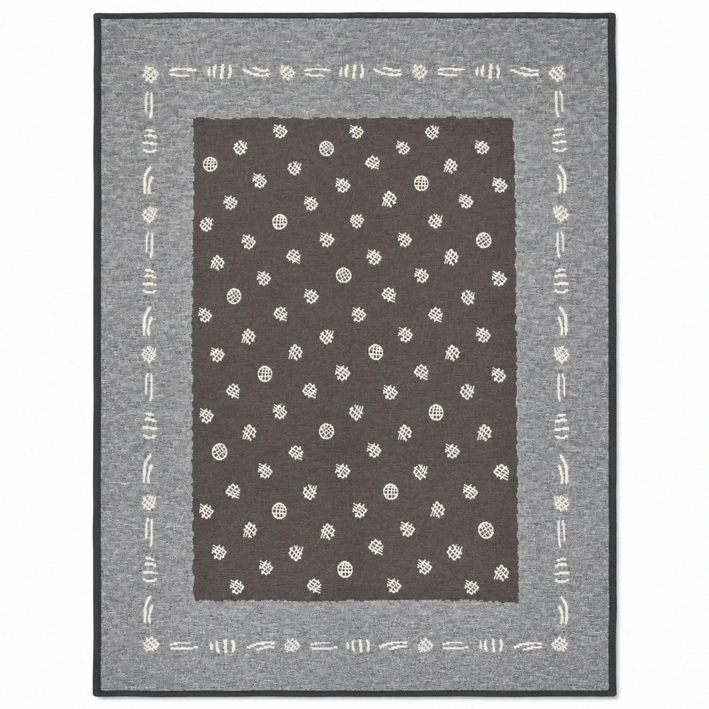 Vtg. IBENA Woven Jacquard Throw Blanket Geometric Germany Made Grey Velour 53x76